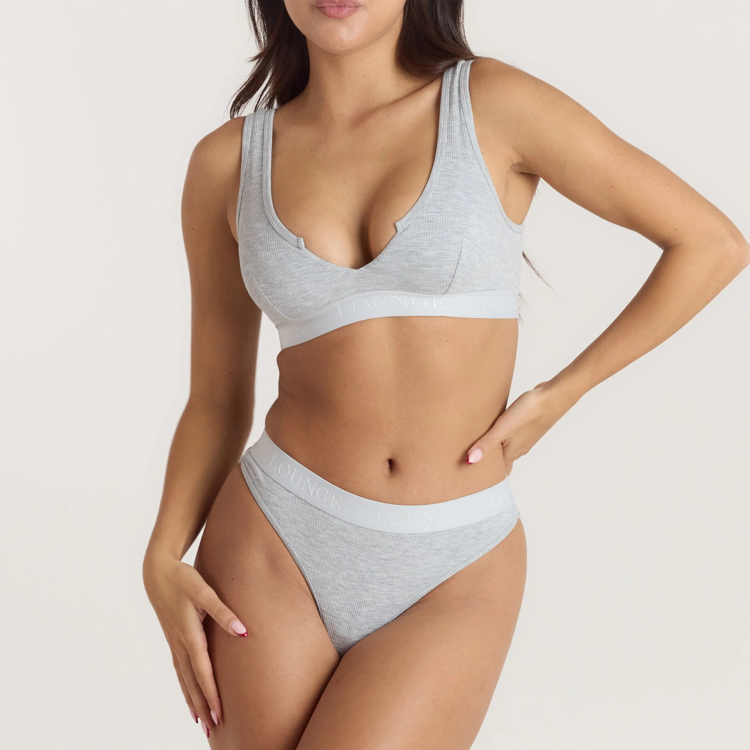 Soft Ribbed Push-Up Bralette - Grey Marl | Lounge (UK)