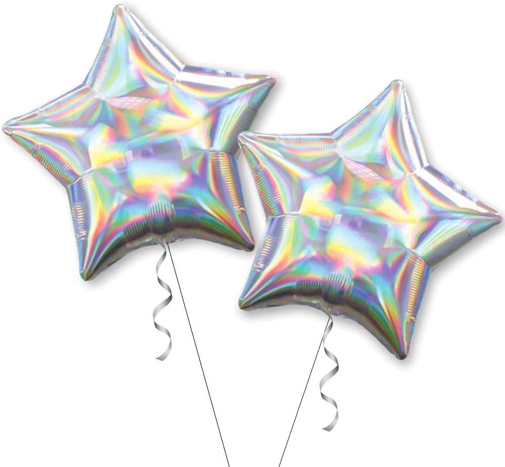 CYMYLAR 18" 2pcs Iridescent Silver Laser Star Balloon for Wedding Birthday Baby Shower Bacheloret... | Amazon (US)