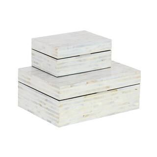 Litton Lane 12 in. and 8 in. Coastal Living Rectangular White Mother of Pearl Boxes (Set of 2)-41... | The Home Depot