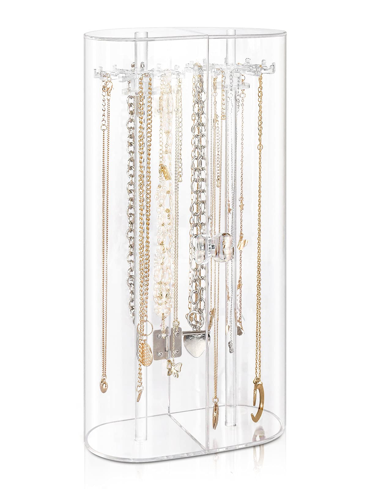 Acrylic Necklace Holder, Clear Necklace Organizer with 24 Hooks, Dustproof Rotation Jewelry Stora... | Amazon (US)