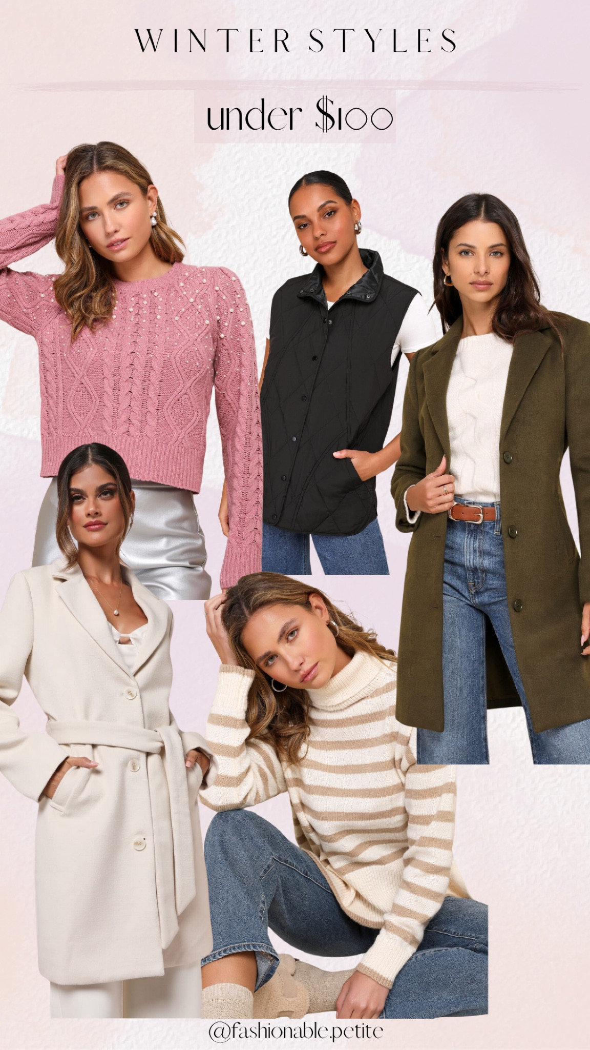 Winter outfits under $100! This pink cable sweater would be great for Valentine’s Day! Cable knit sweater. Winter outfit. Women’s outfits. Winter sweater. Women’s winter coat. Lulus. 

#LTKfindsunder100