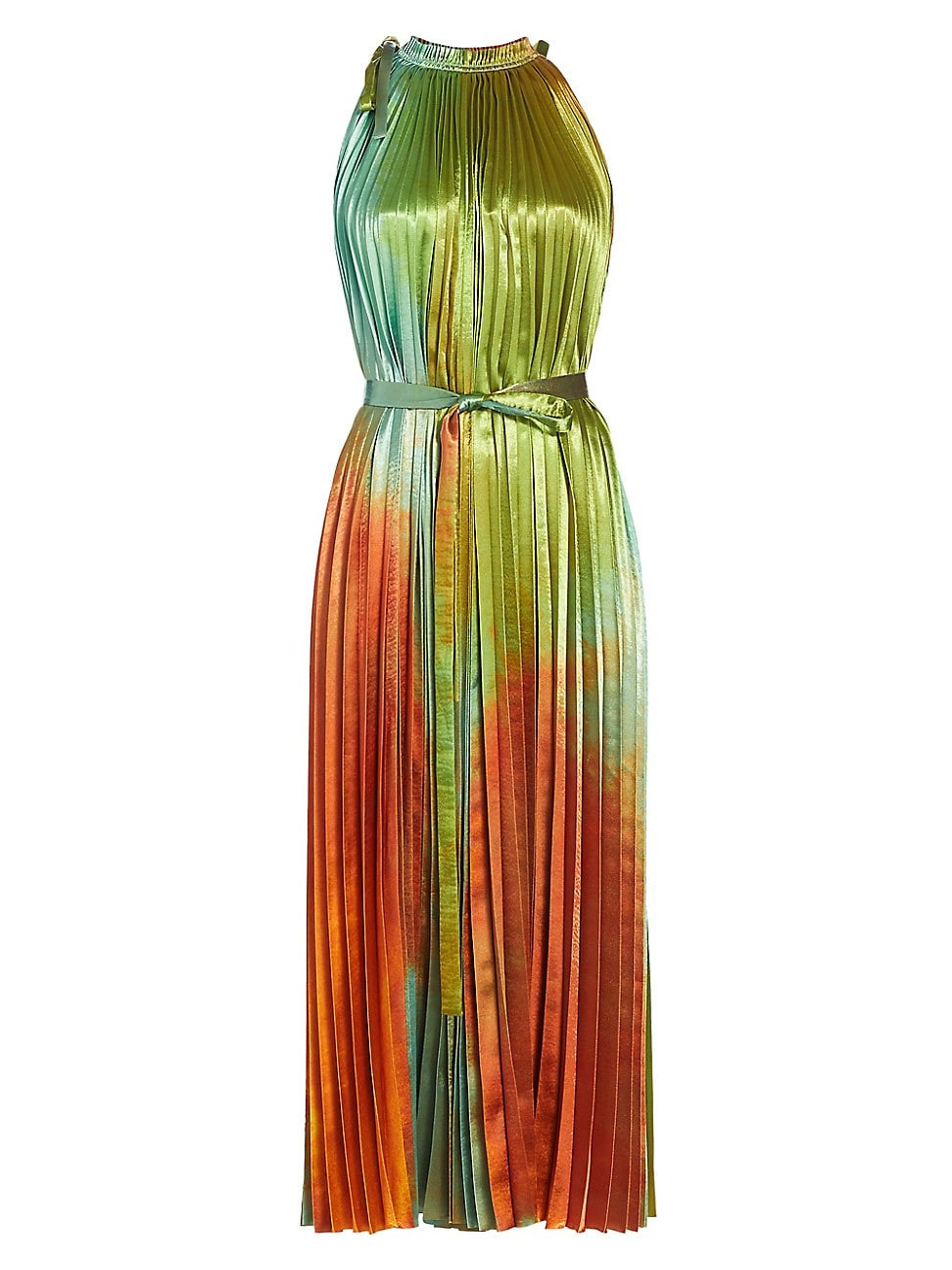 Women's Amiko Pleated Satin Midi-Dress - Desert Topaz - Size 0 | Saks Fifth Avenue