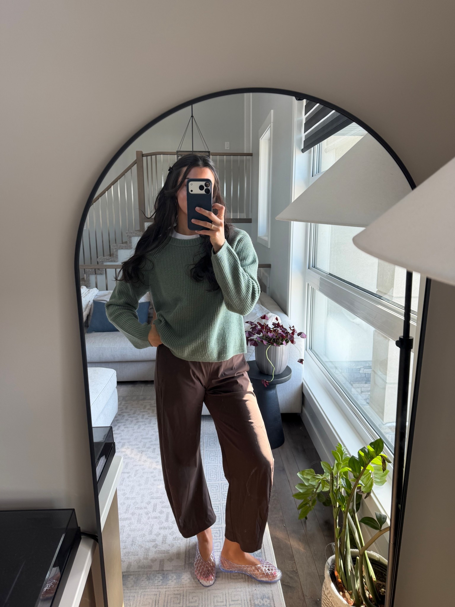 Sizing: medium pants, large sweater! This quince cashmere sweater is 10/10