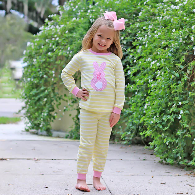 Pink Bunny Bum Yellow Pajamas | Classic Whimsy