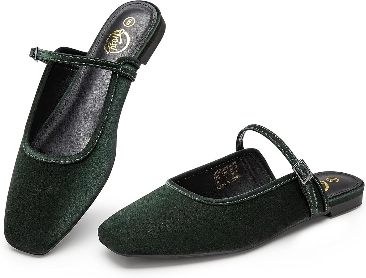 Trary Mules for Woman Mary Jane Flat Shoes Slip on Comfortable Backless Loafers Flats Square Toe ... | Amazon (US)