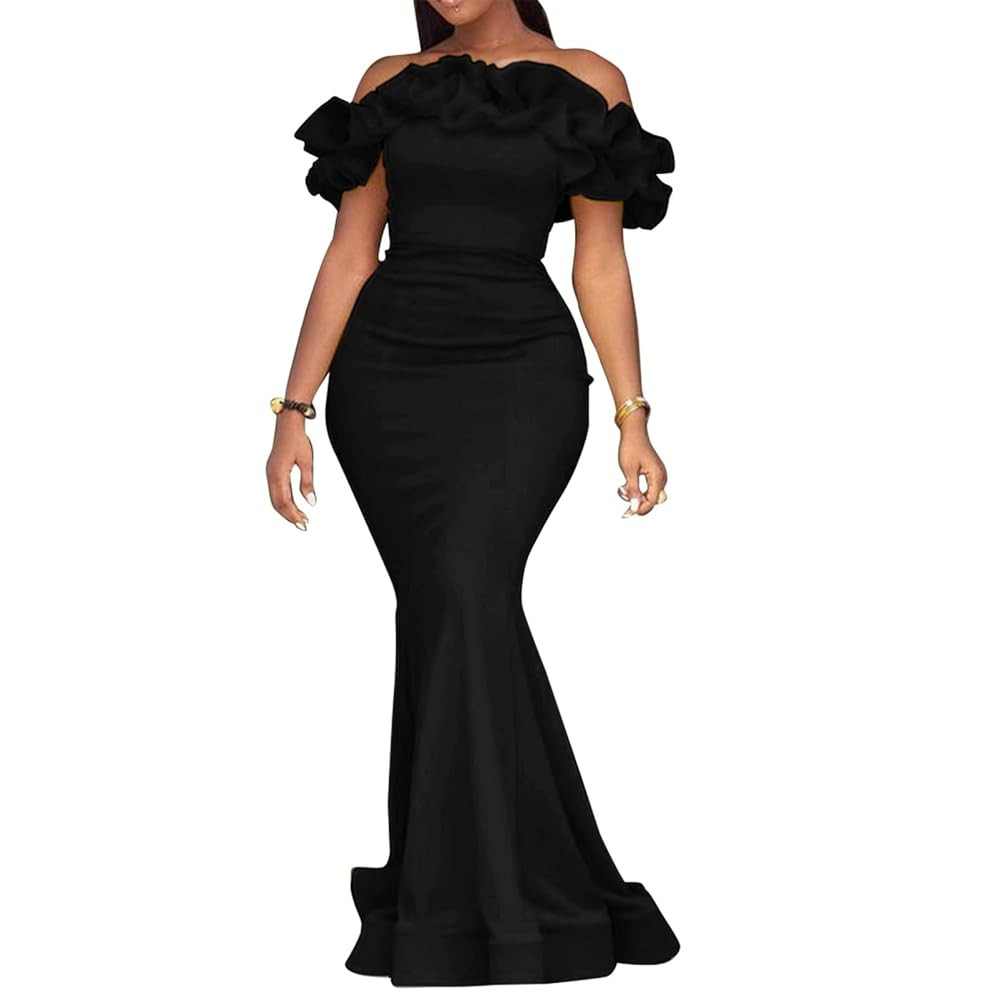 Cololura Sexy Floor-Length Off Shoulder Ruffles Stringy Selvedge Mermaid Bodycon Party Evening Ma... | Amazon (US)