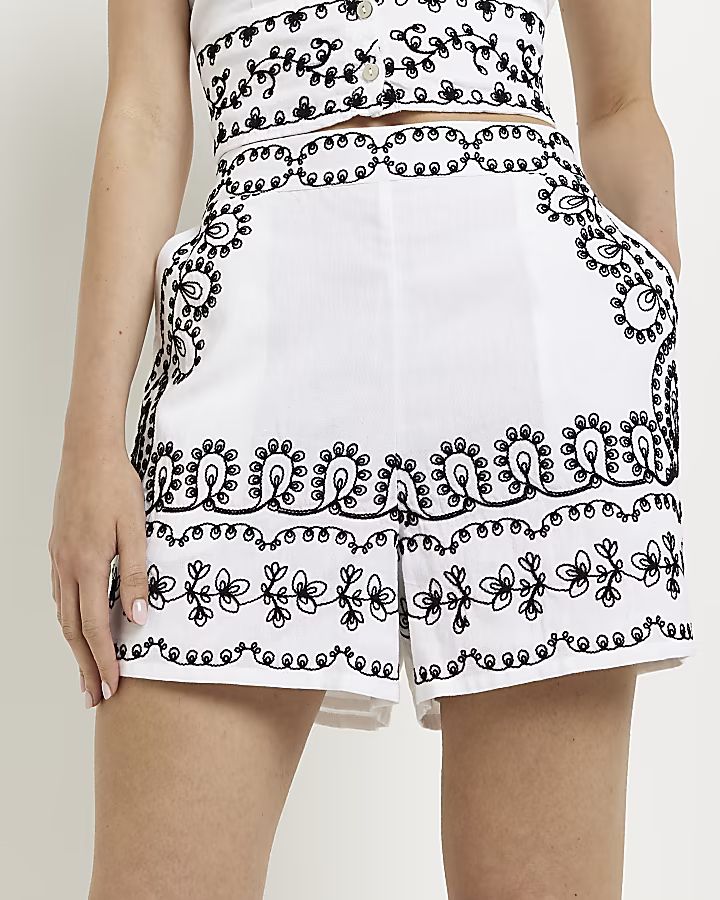 Cream embroidered shorts | River Island (UK & IE)