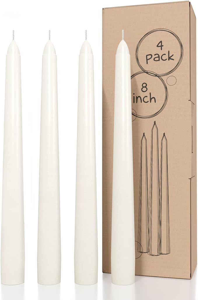 CANDWAX Ivory Taper Candles 8 inch Dripless - Set of 4 Tapered Candles Ideal as Dinner Candles - ... | Amazon (US)