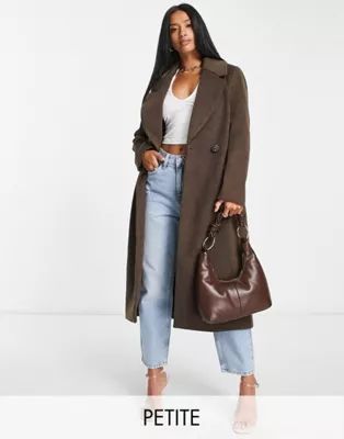 Ever New Petite relaxed longline formal coat in chocolate | ASOS (Global)