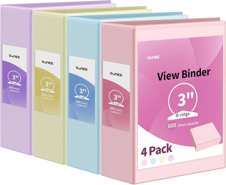 SUNEE 3 Ring Binder 3 Inch 4 Pack, 3" Clear View Binder Three Ring PVC-Free (Fit 8.5x11 Inches) f... | Amazon (US)