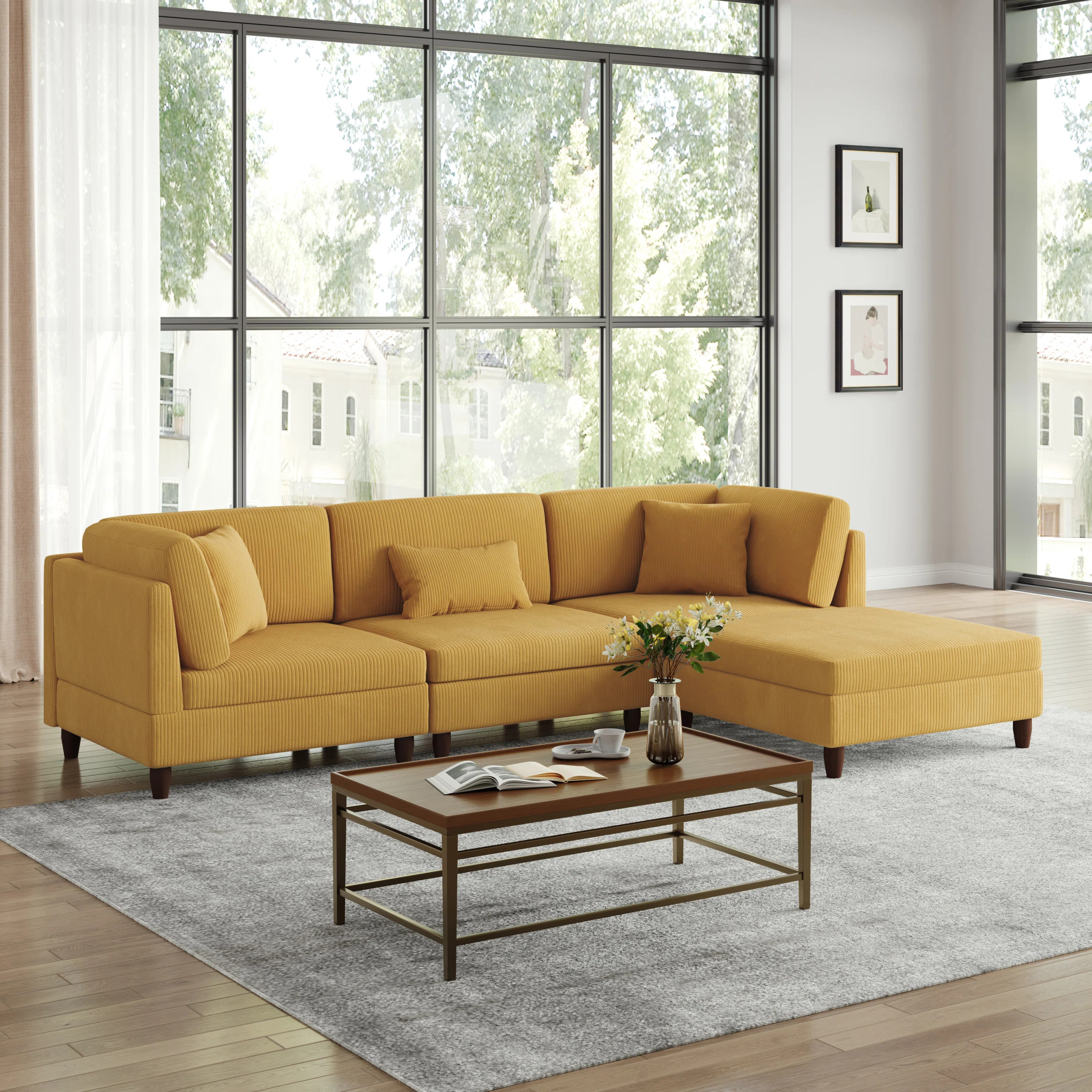 Seemab 4 - Piece Corduroy Corner Sectional | Wayfair North America