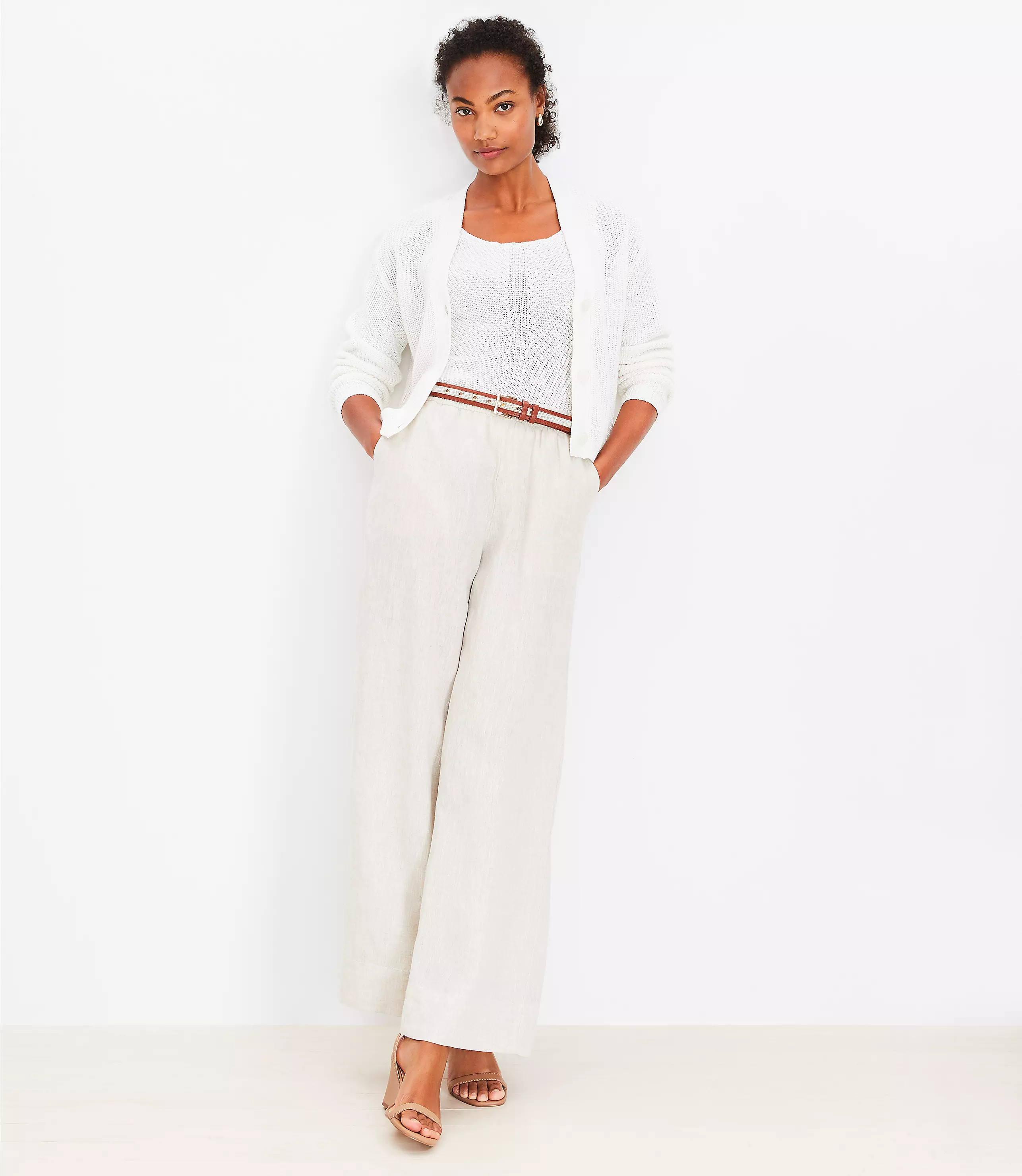 Pull On Wide Leg Pants in Linen | LOFT