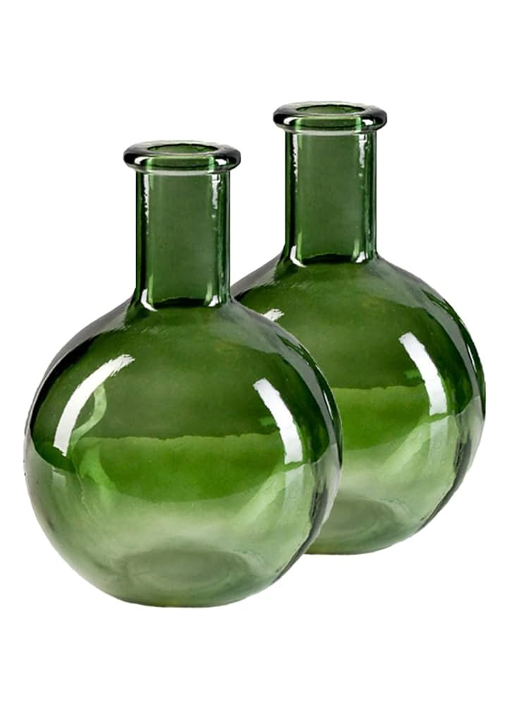 Serene Spaces Living Set of 2 Green Bottleneck Round Glass Vase, Vintage Bulb Flower Vase for Con... | Amazon (US)