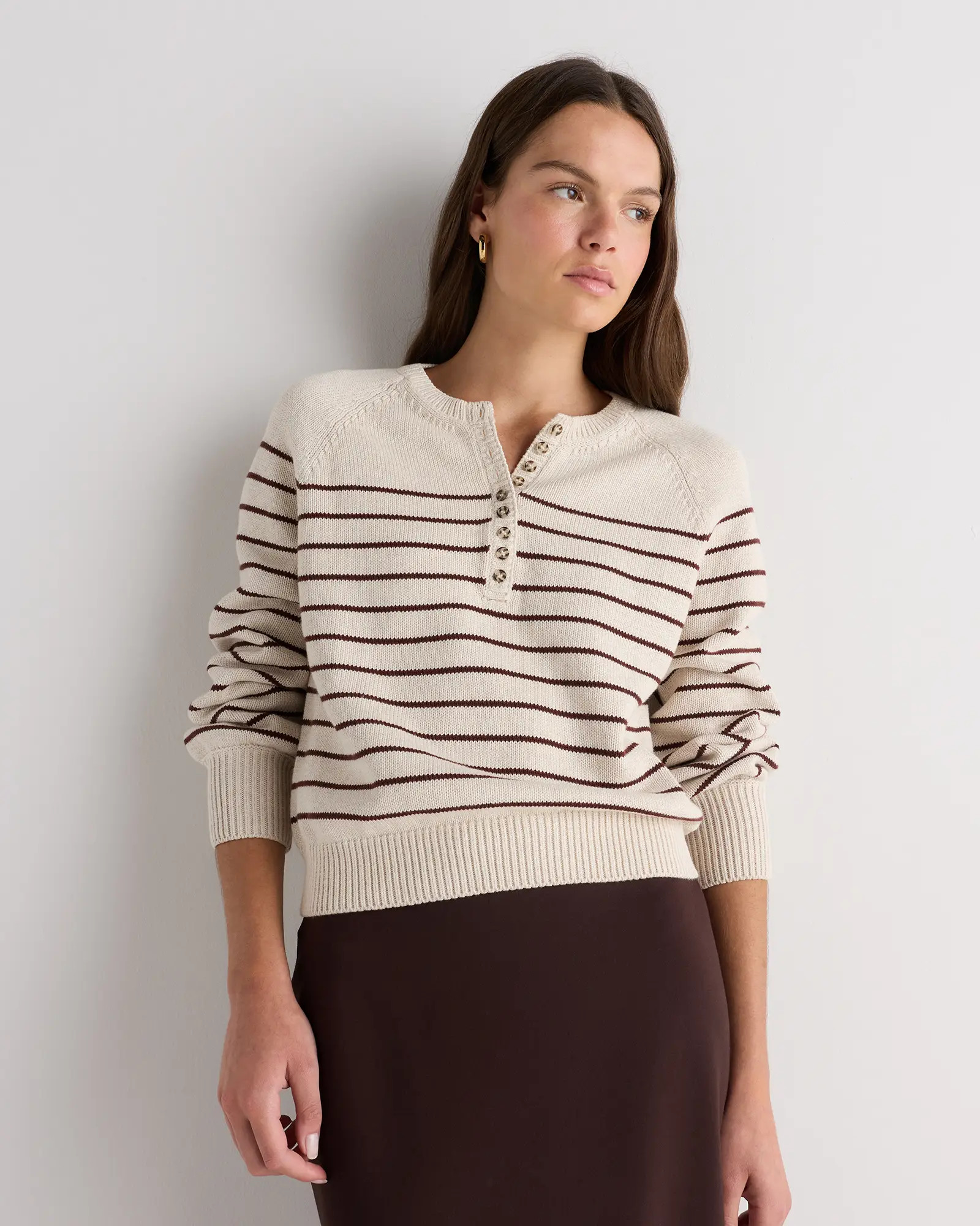 100% Organic Cotton Striped Henley Sweater | Quince