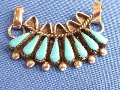 VTG NAVAJO STERLING SILVER PETIT POINT SET TURQUOISE PENDANT NATIEG  | eBay | eBay US
