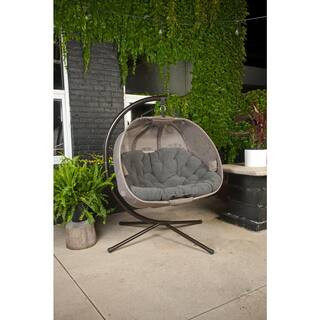 FlowerHouse 5.5 ft. x 4 ft. W Hanging Pumpkin Patio Swing Hammock Chair with Base in Sand Dreamca... | The Home Depot