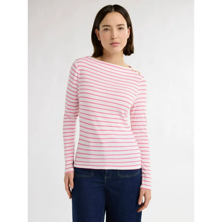 Free Assembly Women’s Boatneck Top with Long Sleeves, Sizes XS-XXL | Walmart (US)
