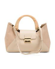 Made In Italy Suede East West Satchel With Wood Handle | TJ Maxx