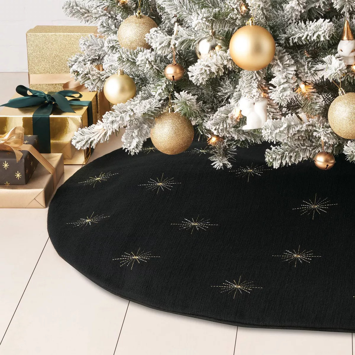 48" Embroidered Starburst Snowflake Christmas Tree Skirt Black - Wondershop™ | Target