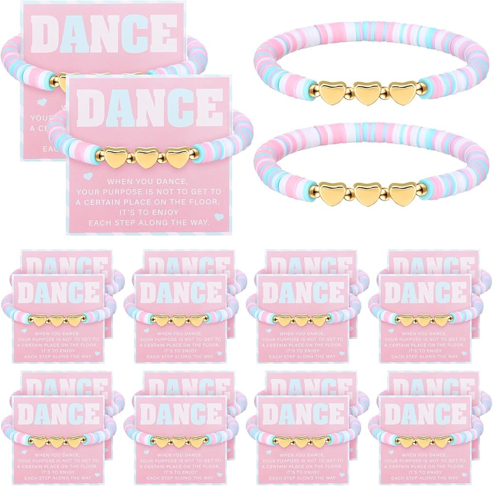 Liliaafar 24 Sets Dance Gifts Bulk Include Pink Blue White Polymer Clay Beaded Bracelet with Gree... | Amazon (US)