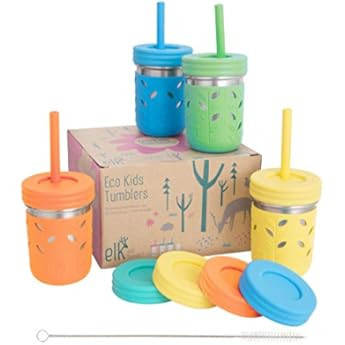 Elk and Friends Stainless Steel Cups | Mason Jar 10oz | Kids & Toddler Cups with Silicone Sleeves &  | Amazon (US)