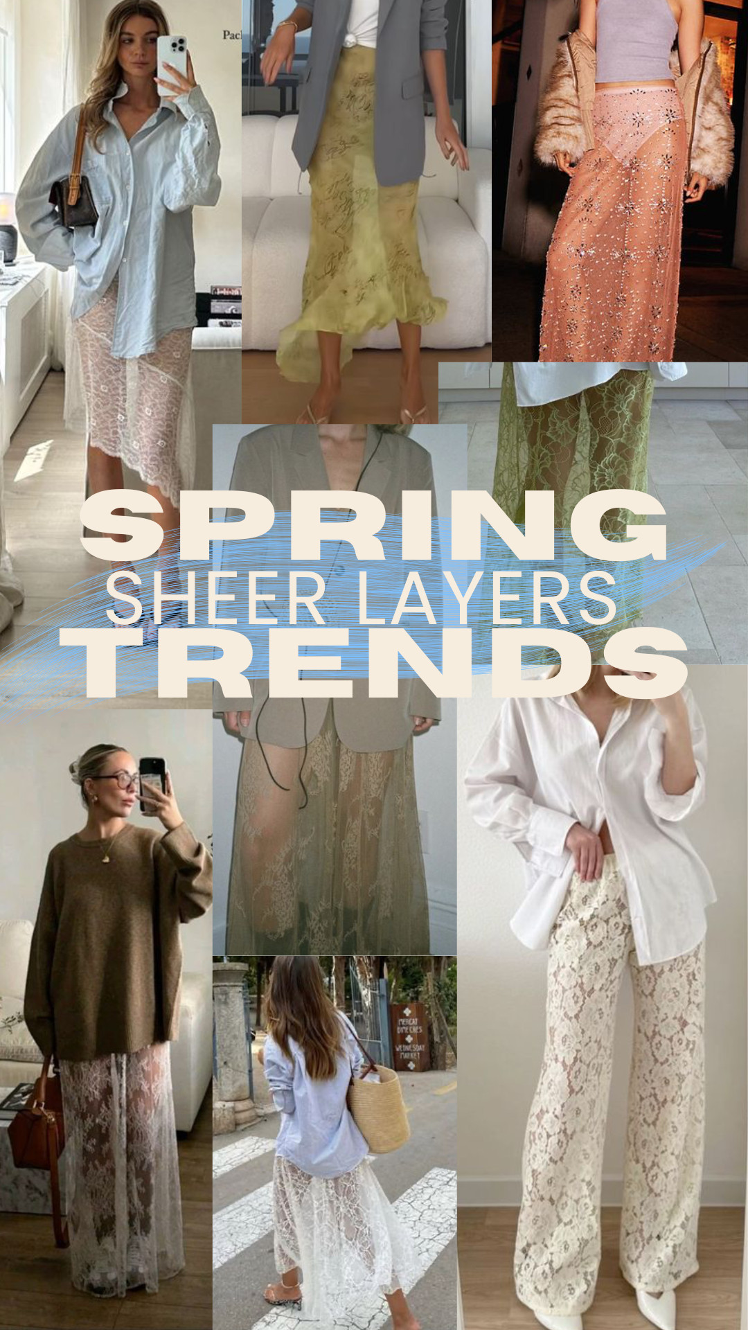 More spring trends!! Sheer layers - lace pants and skirts. Ultra feminine and flirty. Perfect layers under an oversized cozy sweater, button down top, or blazer. Pretty pastel colors like sage, light pink, and cream. Transition into spring with these pretty pieces. Ethereal and plays into the boho trend as well! Perfect for date night, 
 happy hour, or event looks (dressing up)! 

 

#LTKParties #LTKFindsUnder100 #LTKStyleTip
