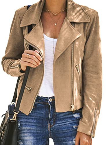 EVALESS Women's Faux Suede Moto Biker Short Coat Jacket | Amazon (US)