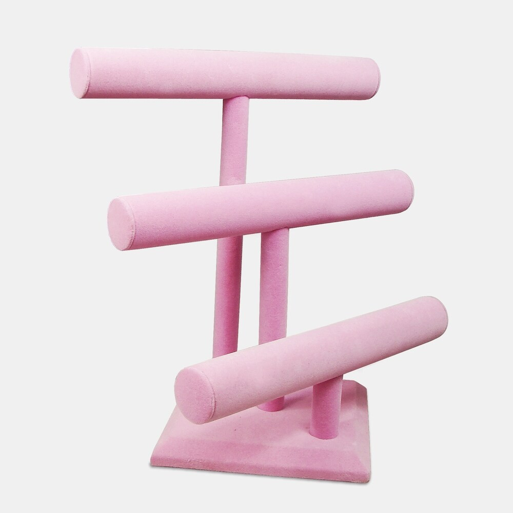 Pink Velvet Bracelet Holder with 3 Tier Rack, 12"W x9 3/4"D x 13 1/4"H (Pink) | Bed Bath & Beyond