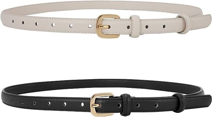 SANSTHS 2 Pack Women Thin Skinny Faux Leather Belt Waist Belt with Metal Pin Buckle for Dress Jea... | Amazon (US)