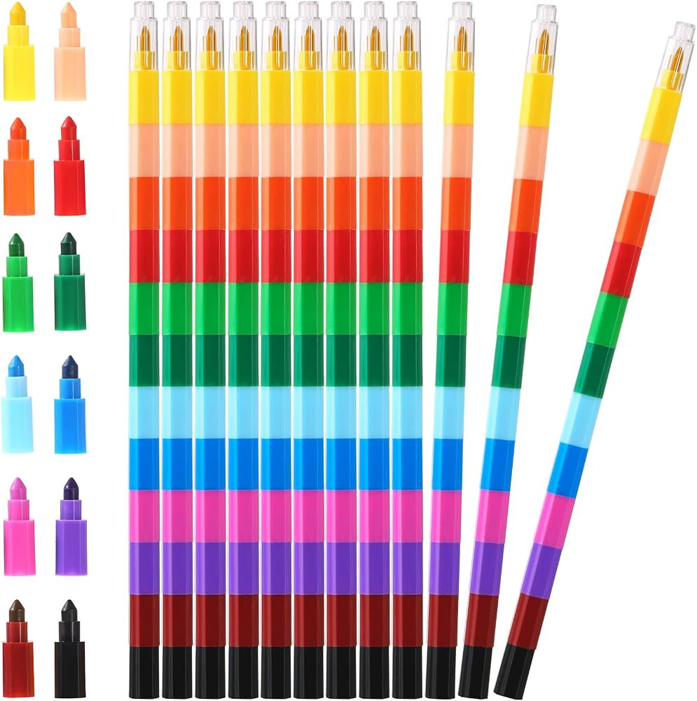 Leinuosen 12 Pieces Stacking Crayons Stackable Buildable Crayons Colorful Crayon for School Offic... | Amazon (US)