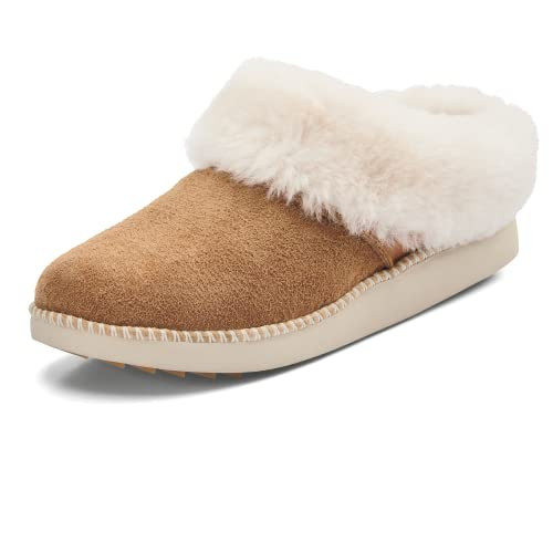 OLUKAI Ku'i Women's Slipper, Soft Full-Grain Leather & Wool Blend Footbed, Wet Grip Soles for Inside & Outside Wear, Cute & Comfortable Slip-On, Tan/Bone, 10 | Amazon (US)