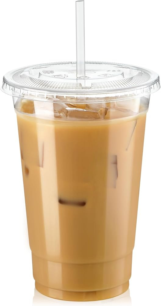 Fit Meal Prep 100 Pack 20 oz Clear Plastic Cups with Flat Lids, Disposable Iced Coffee Cups, BPA ... | Amazon (US)