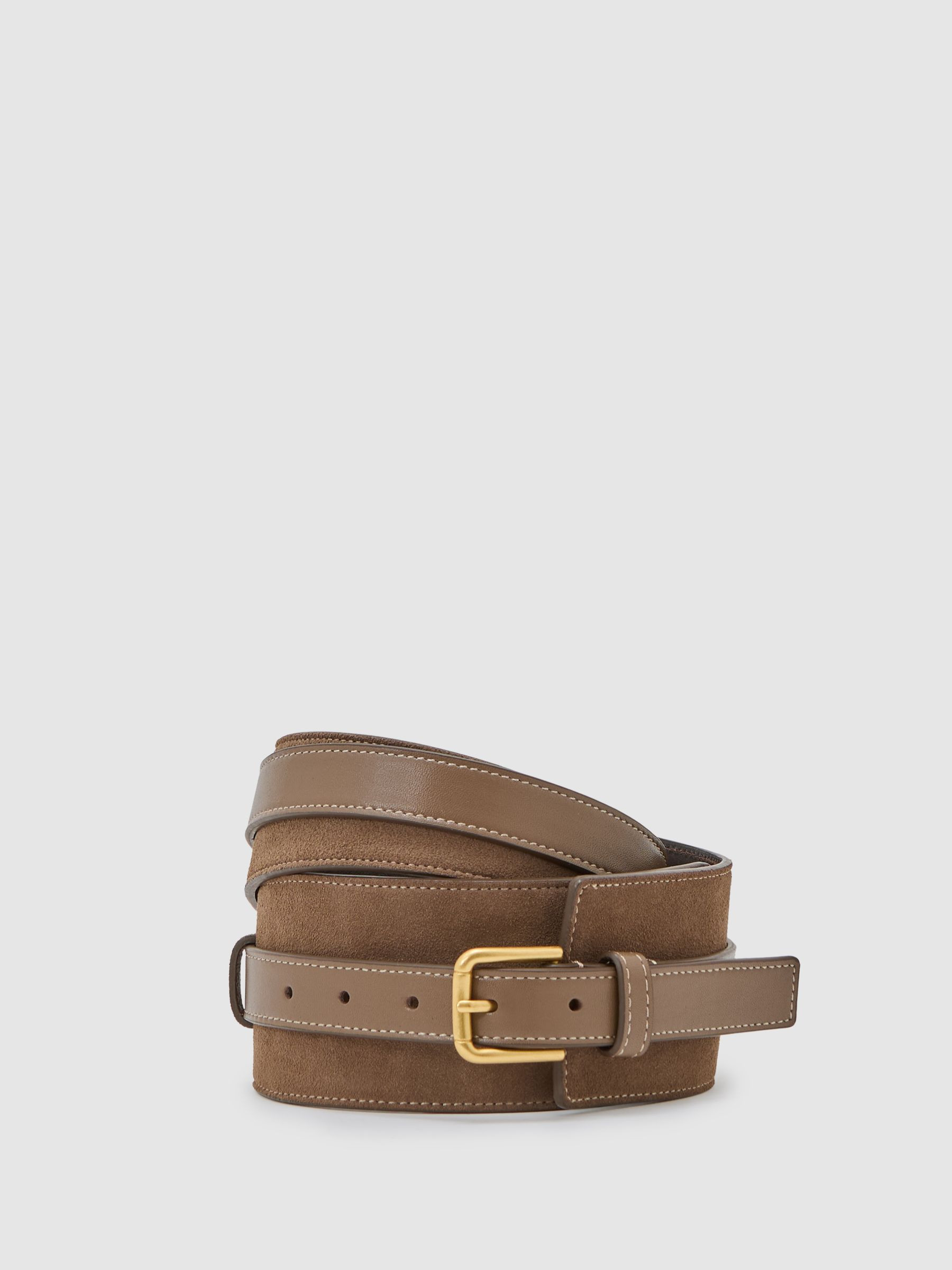 Reiss Leather and Suede Corset Waist Belt in Taupe - REISS | Reiss UK