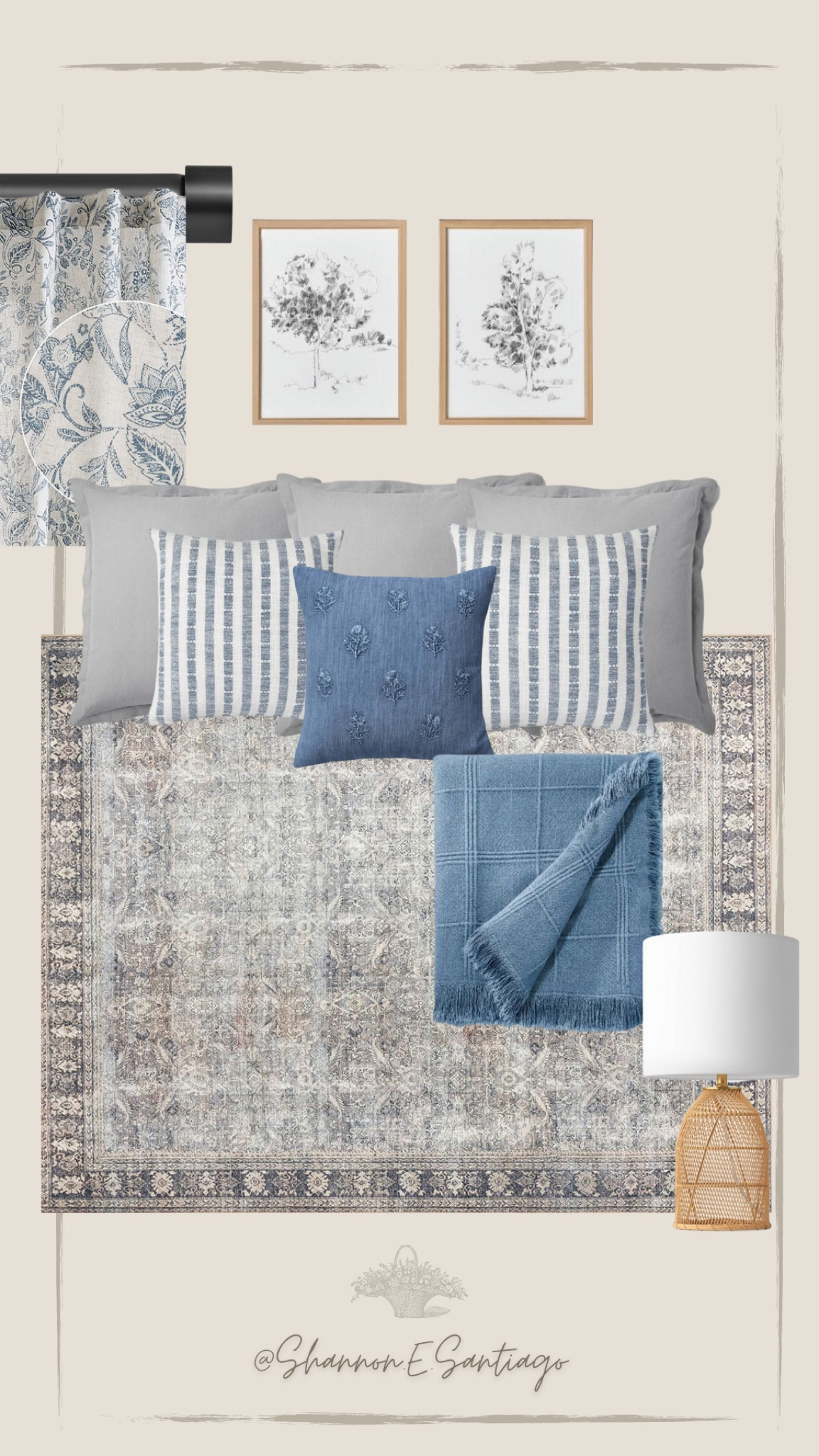 Budget decor, blue decor, transitional style, blue accents, budget bedroom accents 