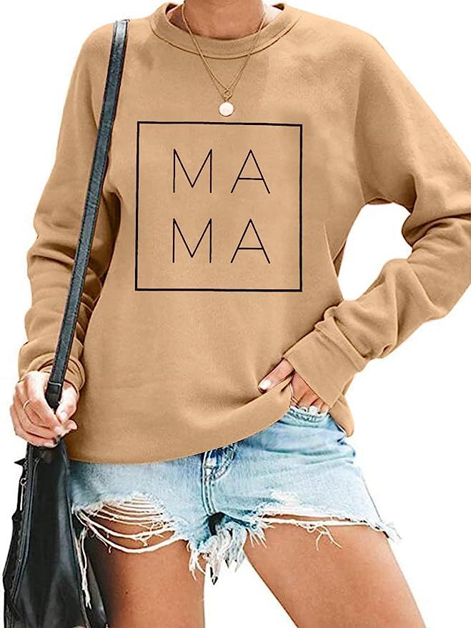 EGELEXY Mama Sweatshirt Women Funny Letter Print Mom Life Blouse Tops Casual Long Sleeve Pullover... | Amazon (US)