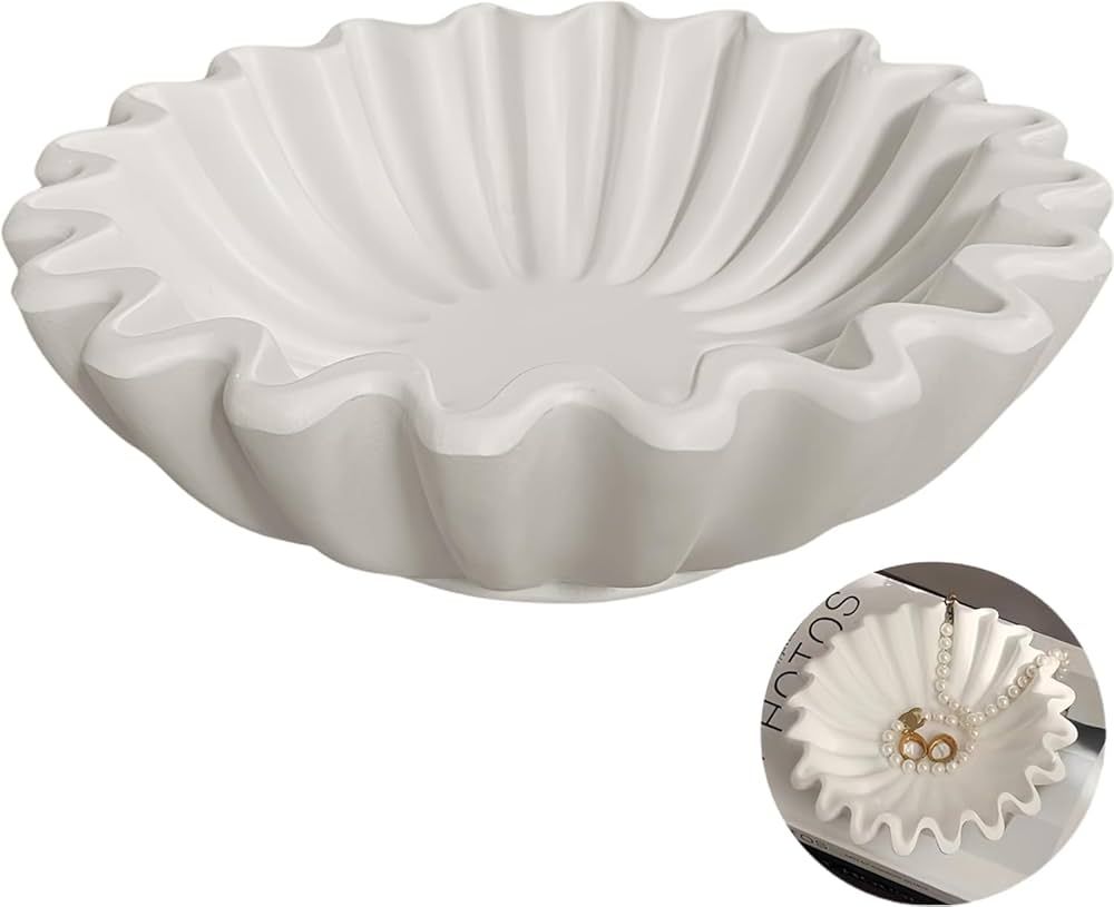 White Curvy Ruffle Decorative Bowl - Home Decor Accents for Living Room Styling, Coffee Table, Bo... | Amazon (US)