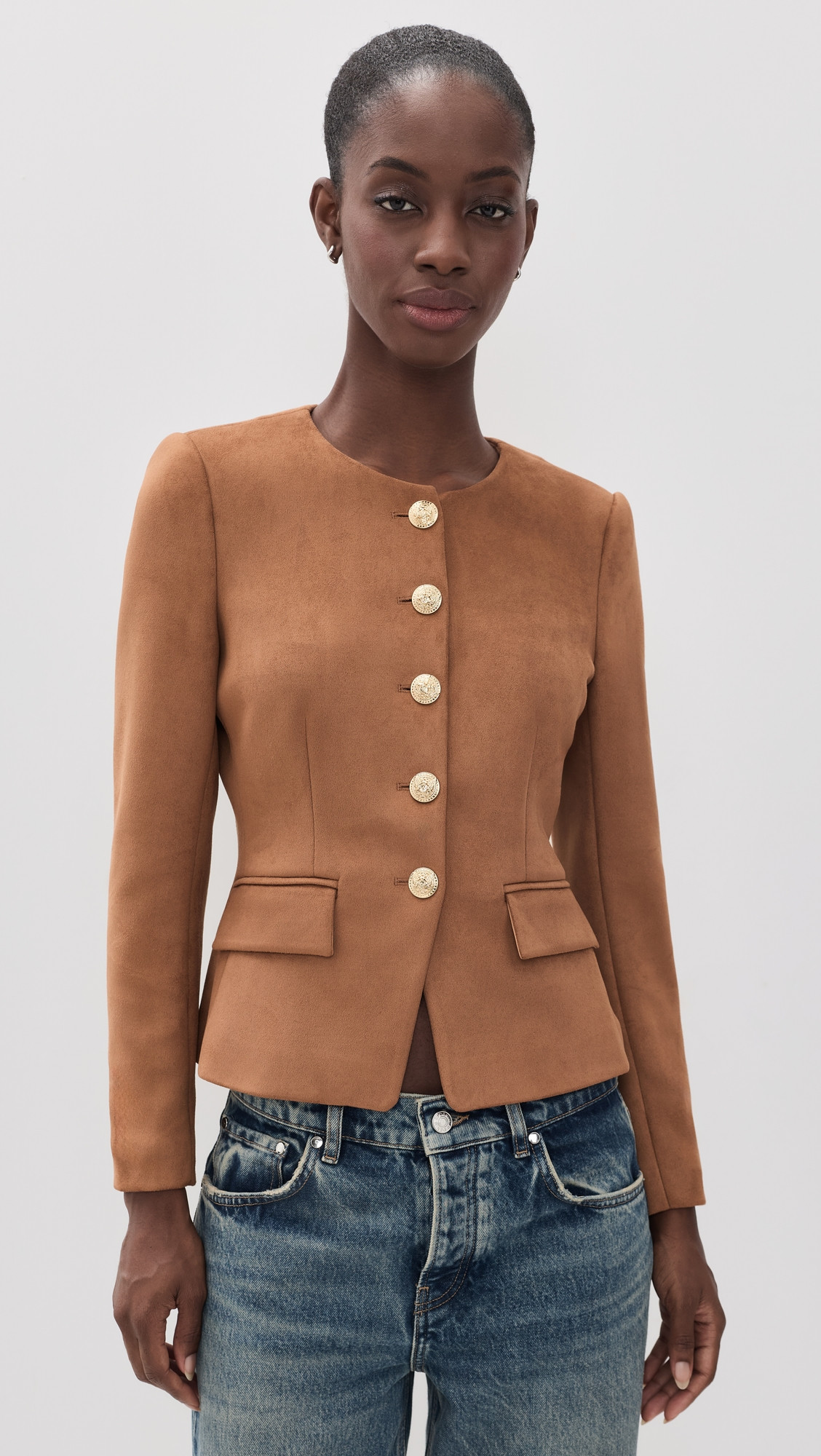 Generation Love Flynn Faux Suede Collarless Jacket Tawny M | Shopbop