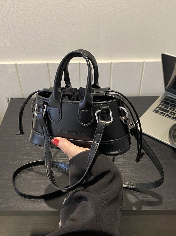 Mini Square Shoulder Bag With Fashionable Drawstring Design & Letter Print | SHEIN