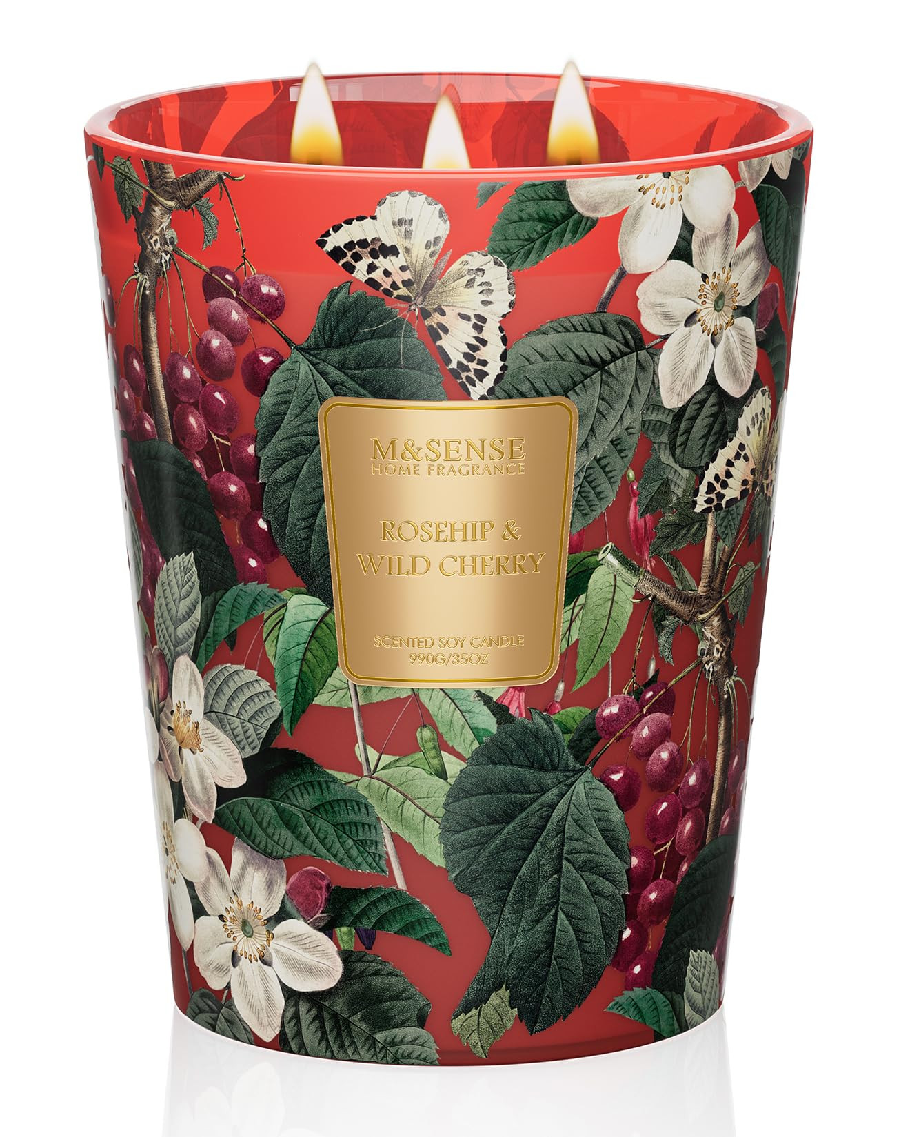 M&SENSE Wild Cherry Scented Candle 3 Wick, 35oz 150H Long Lasting, Soy Candles Fall Winter Stress... | Amazon (US)
