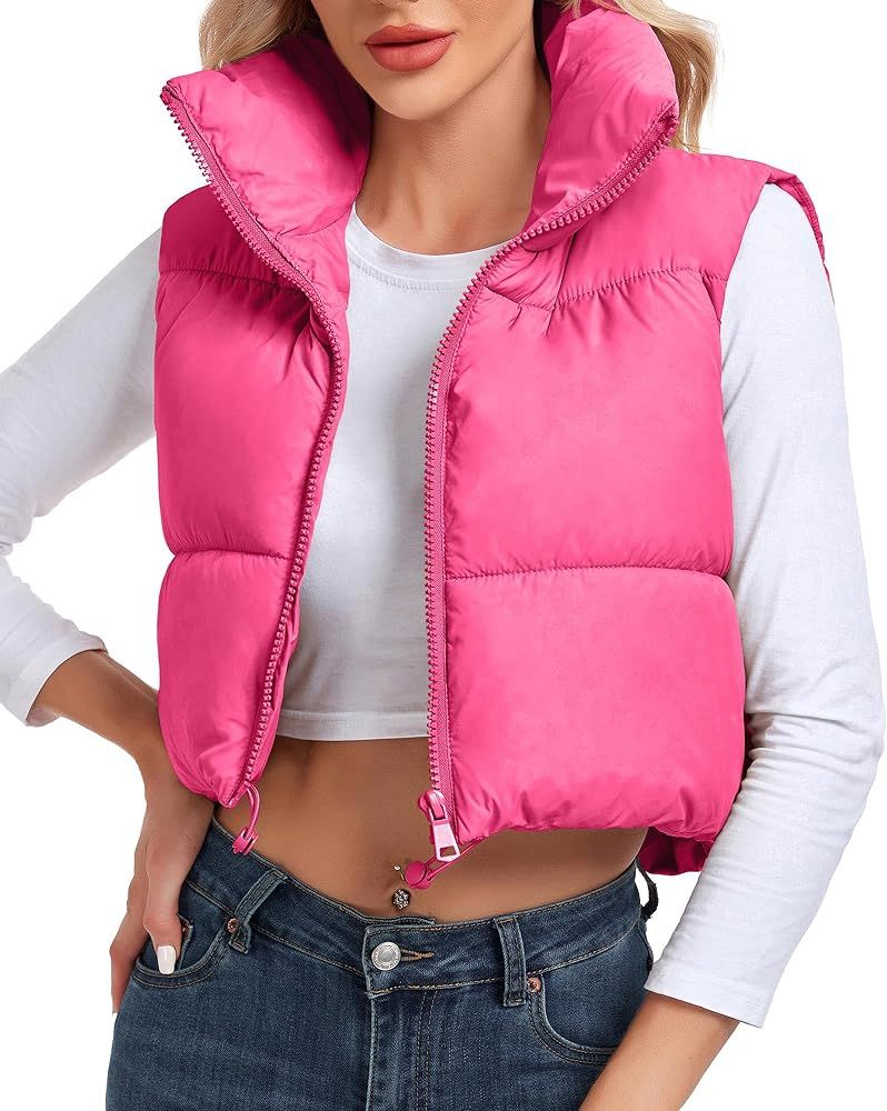 Cityork Puffer Vest Women Stand Collar Zipper Cropped Vest Lightweight Sleeveless Warm Padded Gil... | Amazon (US)