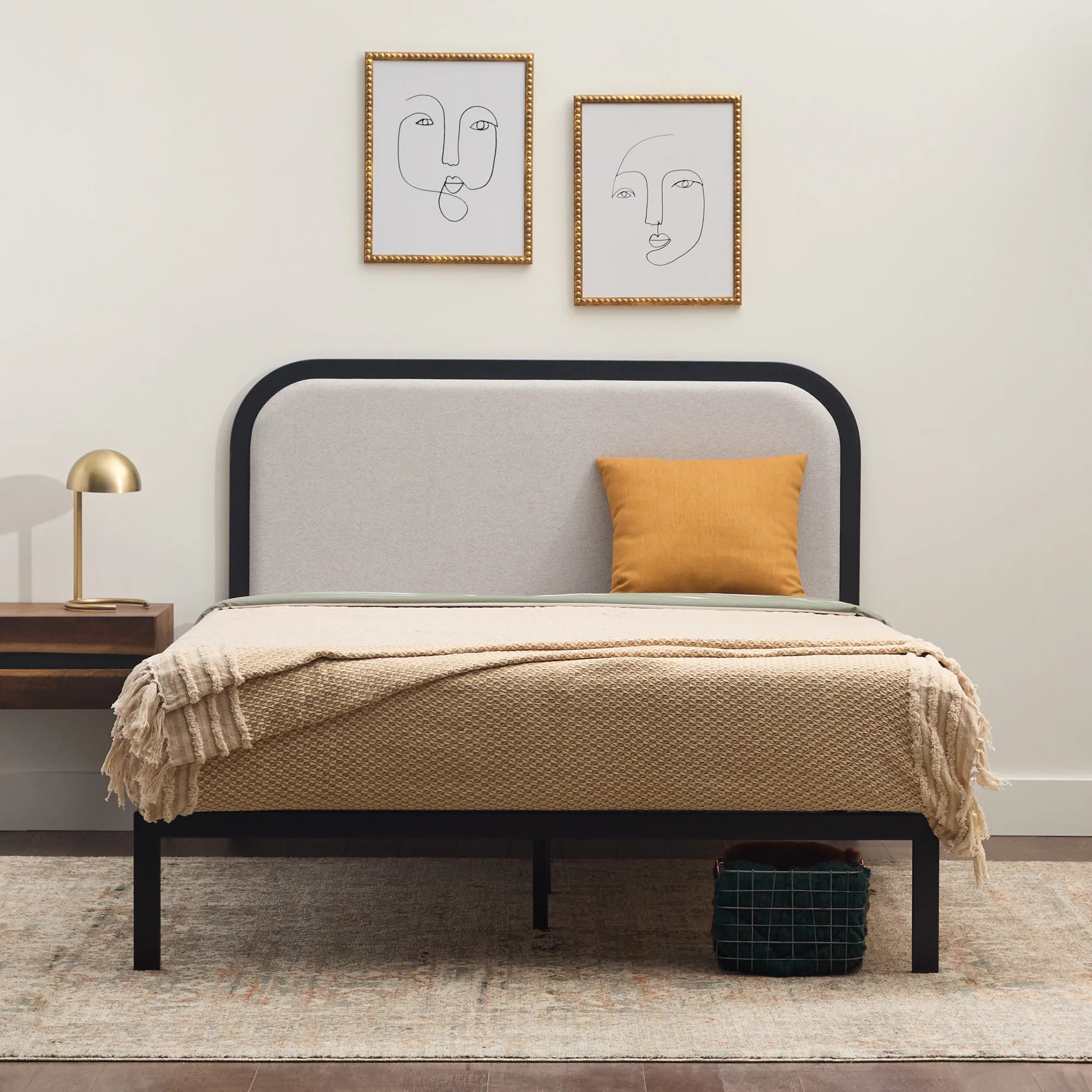 Rest Haven Salem Metal Platform Bed with Rounded Upholstered Headboard, Twin, Gray | Walmart (US)