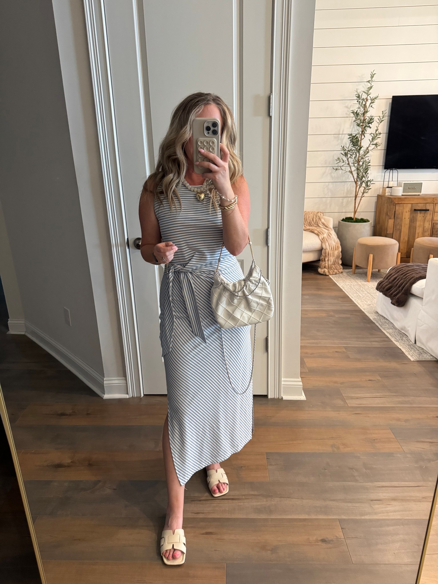 Amazon fashion amazon finds stripe midi dress with side slits and tie front detail. Size small. Vacation outfit resort wear spring dress 

#LTKOver40 #LTKPetite