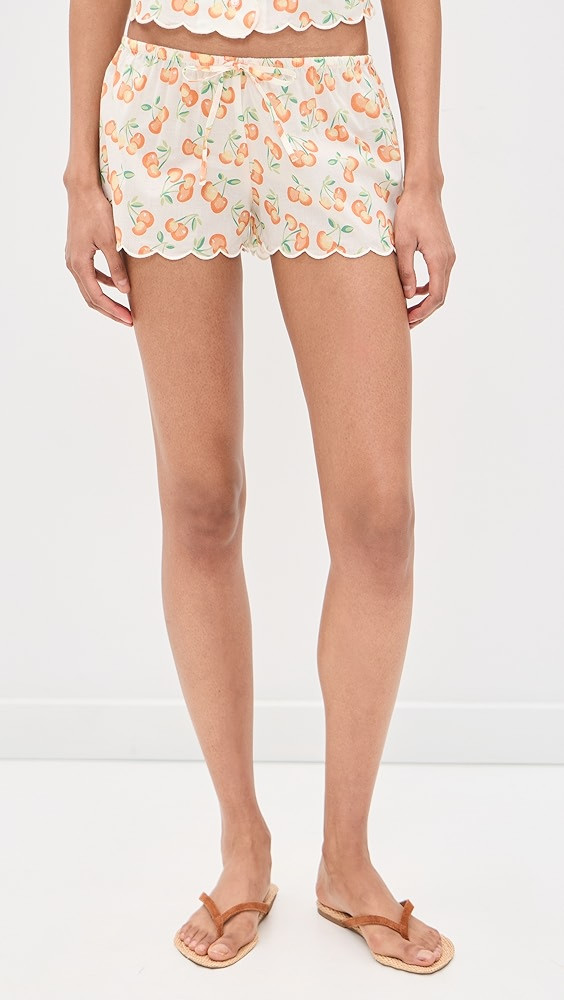 Cherry Sherbet Scalloped Low Rise Drawstring Shorts | Shopbop