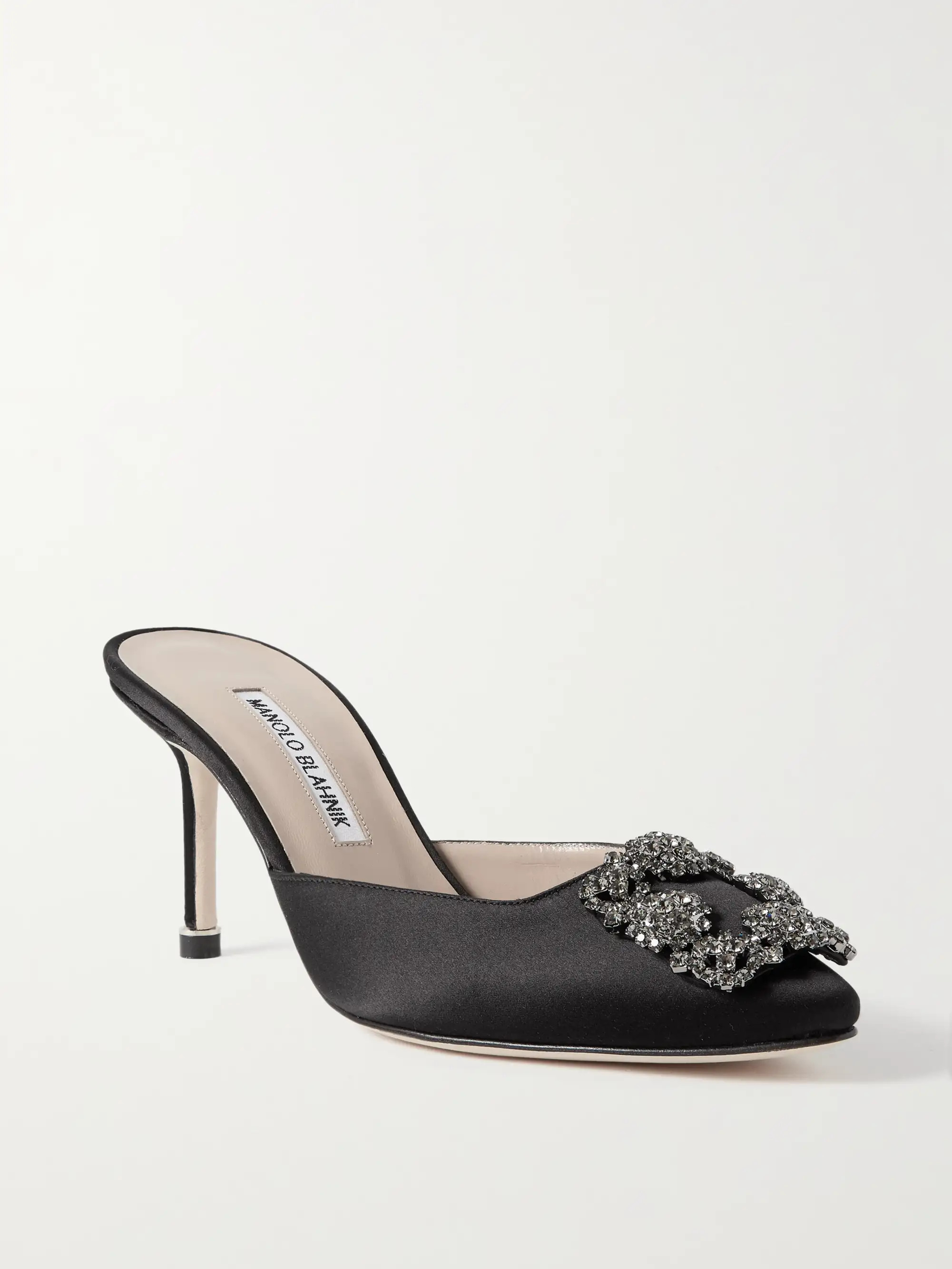 Black Hangisimu 70 embellished satin mules | MANOLO BLAHNIK | NET-A-PORTER | NET-A-PORTER (US)