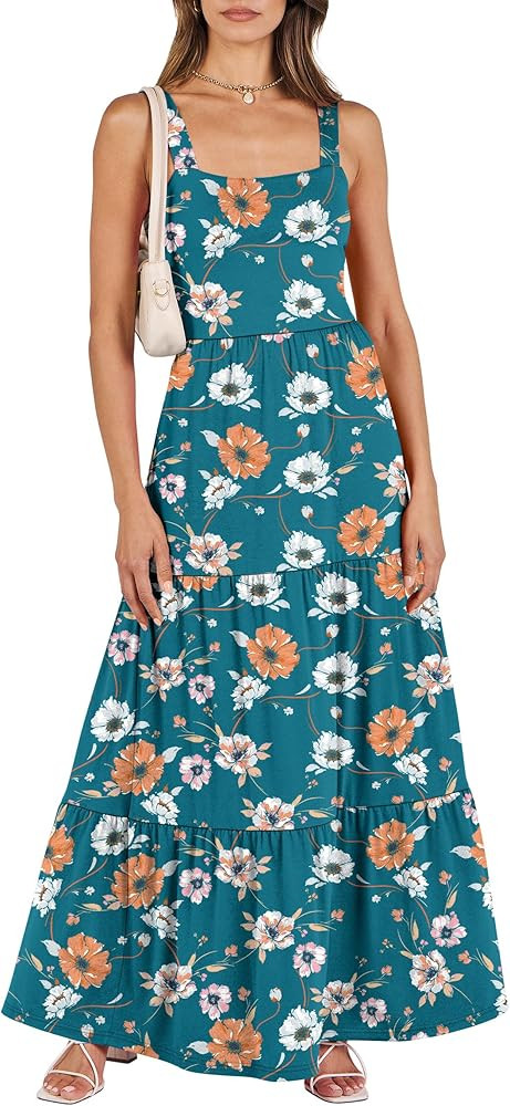 ANRABESS Women's Summer Casual Long Maxi Beach Vacation Dresses Sleeveless Square Neck Flowy Tier... | Amazon (US)