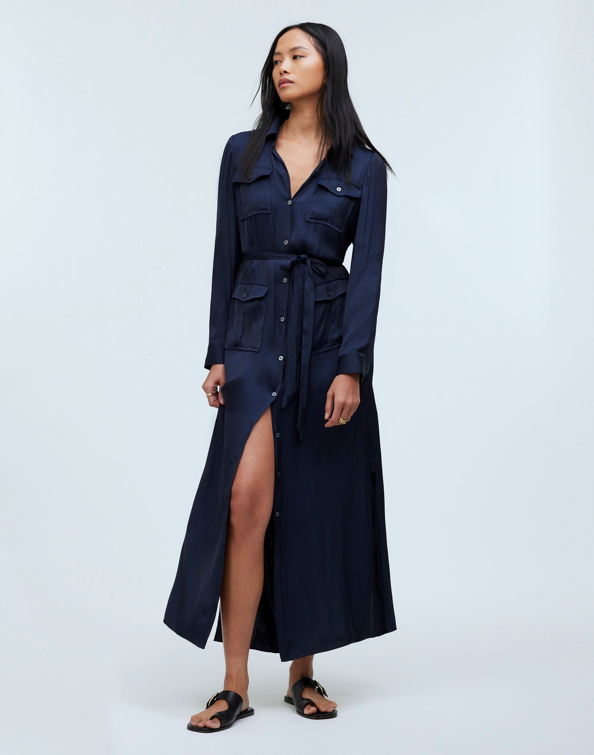 Satin Button-Front Midi Shirtdress | Madewell