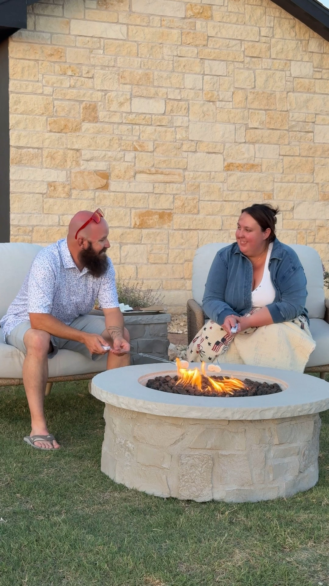 Golden hour + a fire pit = my favorite kind of evening lately 🤎✨
This outdoor setup completely transformed our yard into a space we actually slow down and enjoy together. @Real Flame

#LTKHome