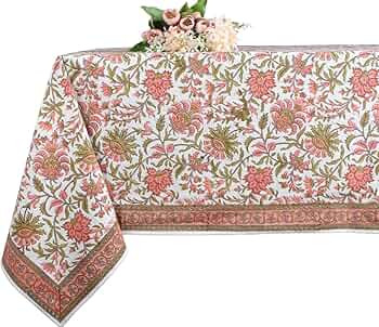 Ridhi New York Pink and Olive Green Hand Block Print Cotton Cloth Dinning Table Cover Wedding Far... | Amazon (US)