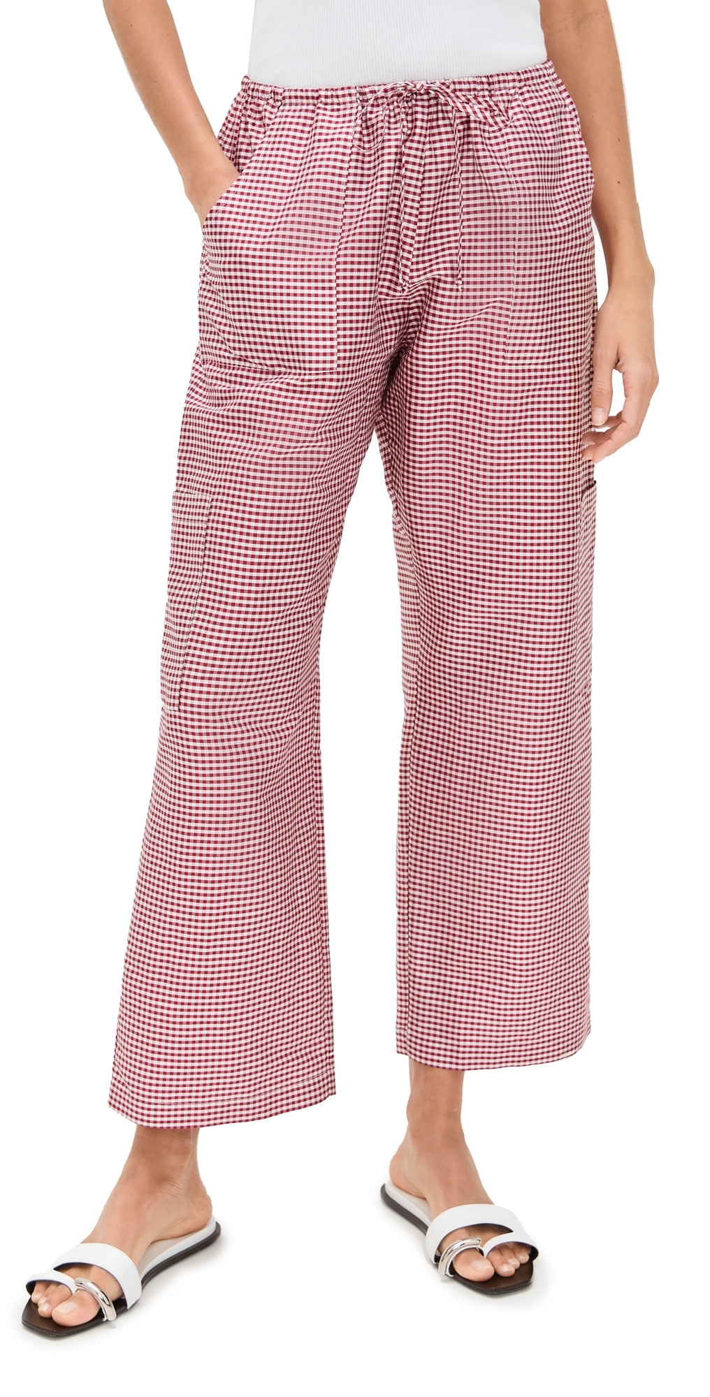DONNI. The Taffeta Gingham Drawstring Cargo Pants Bell Pepper XL | Shopbop