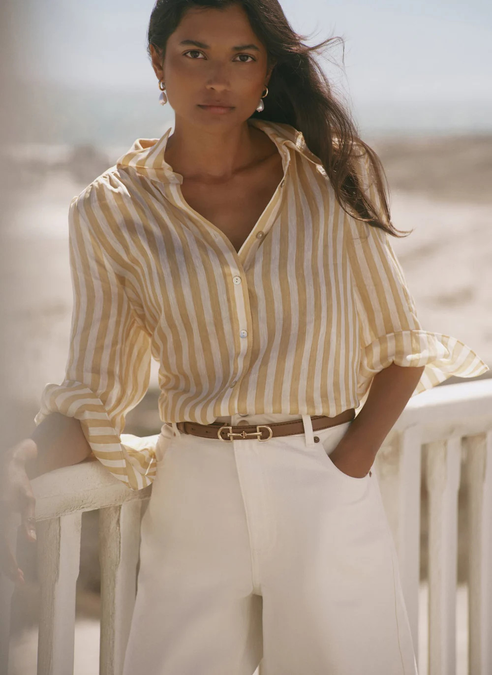 Yellow Striped Ruffle Detail Shirt | Mint Velvet
